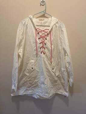 Free People Poplin Lace Up Pullover Jacket with Hood White XS/S